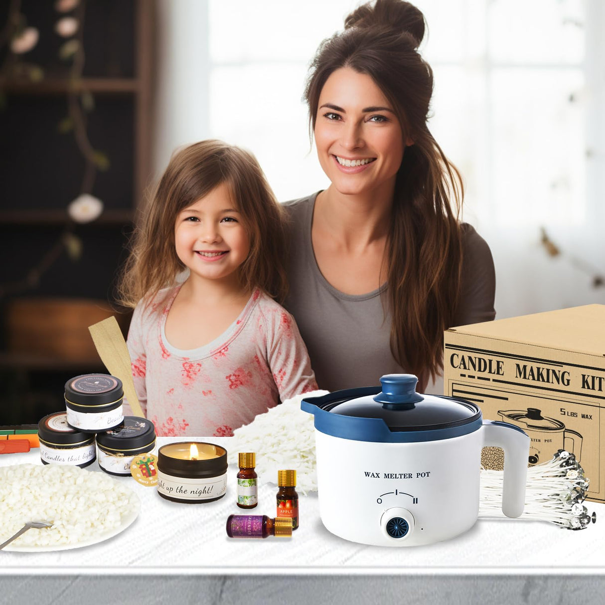 Soy Candle Making Kit with Wax Melter,Bulk Soy Wax for Candle Making, DIY Candle Maker Set Supplies for Adults with 5lbs Soy Wax, Wax Melter, 100 Candle Wicks, 100 Wick Stickers KQU