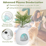 PETSITE White Plant Litter Box, Cat Hidden Litter Box Enclosure with Artificial Plant, Advanced Odor Removal System, Detachable Door Curtain, Cat Litter Scoop, Large Planter Litter Box PETSITE