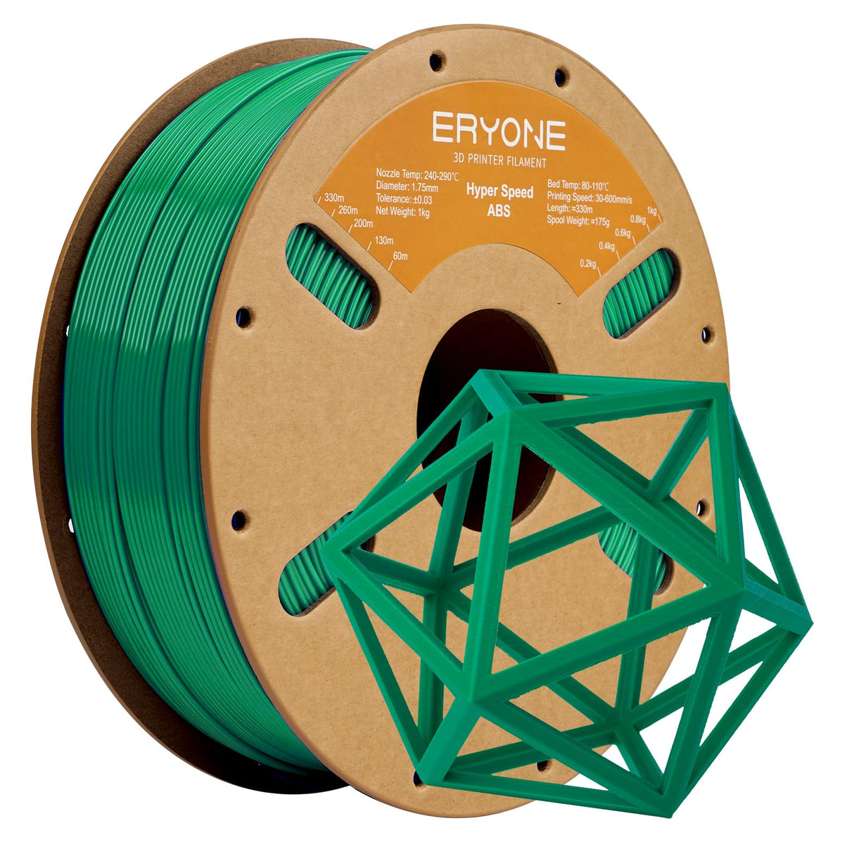 ERYONE High Speed ABS Filament 1.75mm +/- 0.03mm, 3D Printing Filament ABS Fits Most FDM Printers, 30-600mm/s Hyper Speed ABS Filament, 1kg (2.2LBS)/Spool, Green ERYONE