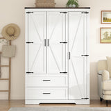 St.Mandyu Farmhouse Wardrobe Armoire Closet with 3 Doors and 2 Drawers, 70.1" Wooden Clothing Storage Cabinet, Freestanding Large Capacity Storage Wardrobe Armoire with Hanging Rod for Bedroom, White St.Mandyu