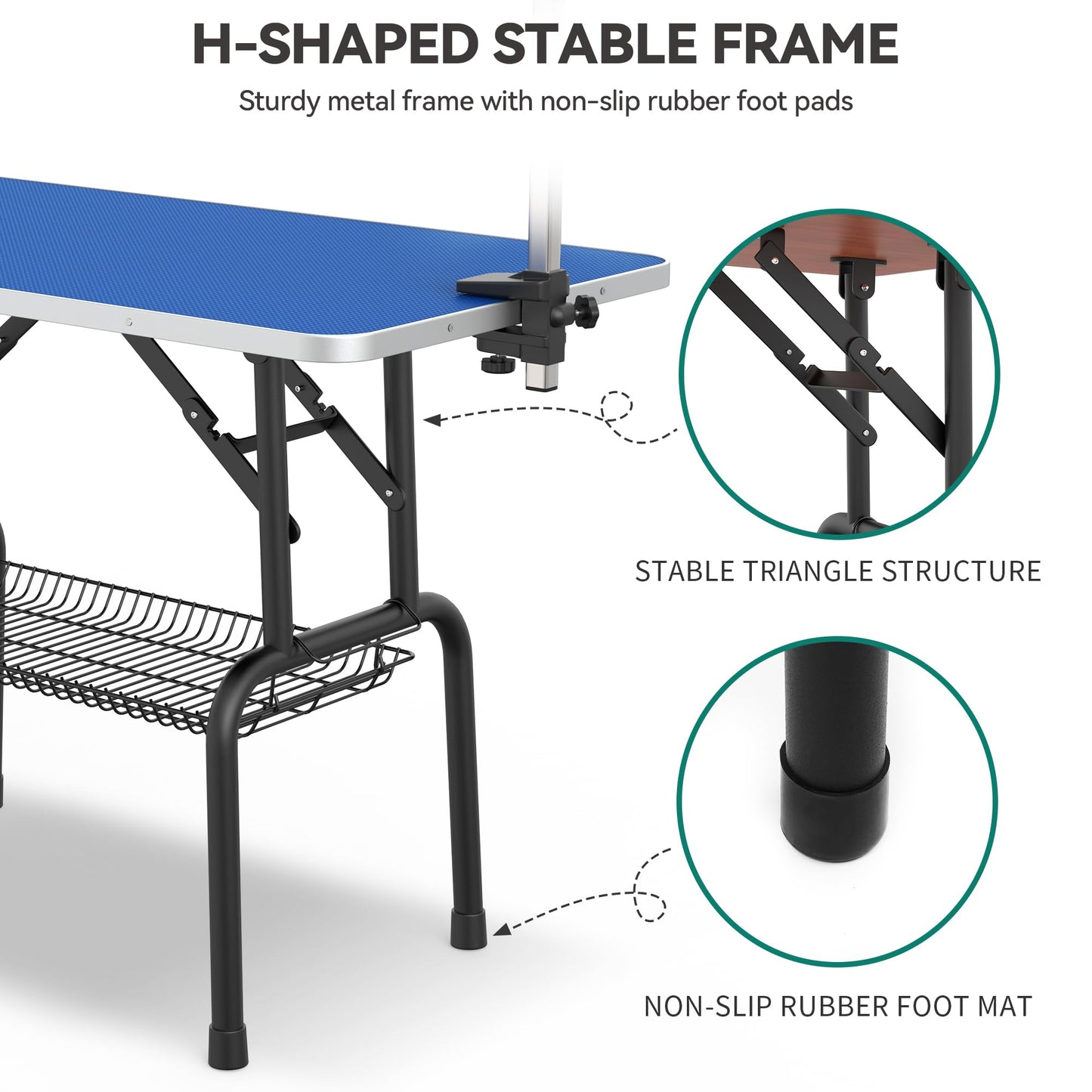 YITAHOME 46" Dog Grooming Table, Foldable Home Pet Bathing Station Table with Adjustable Arm, Non-Slip Desktop, Storage Tray& Noose, Blue - WoodArtSupply