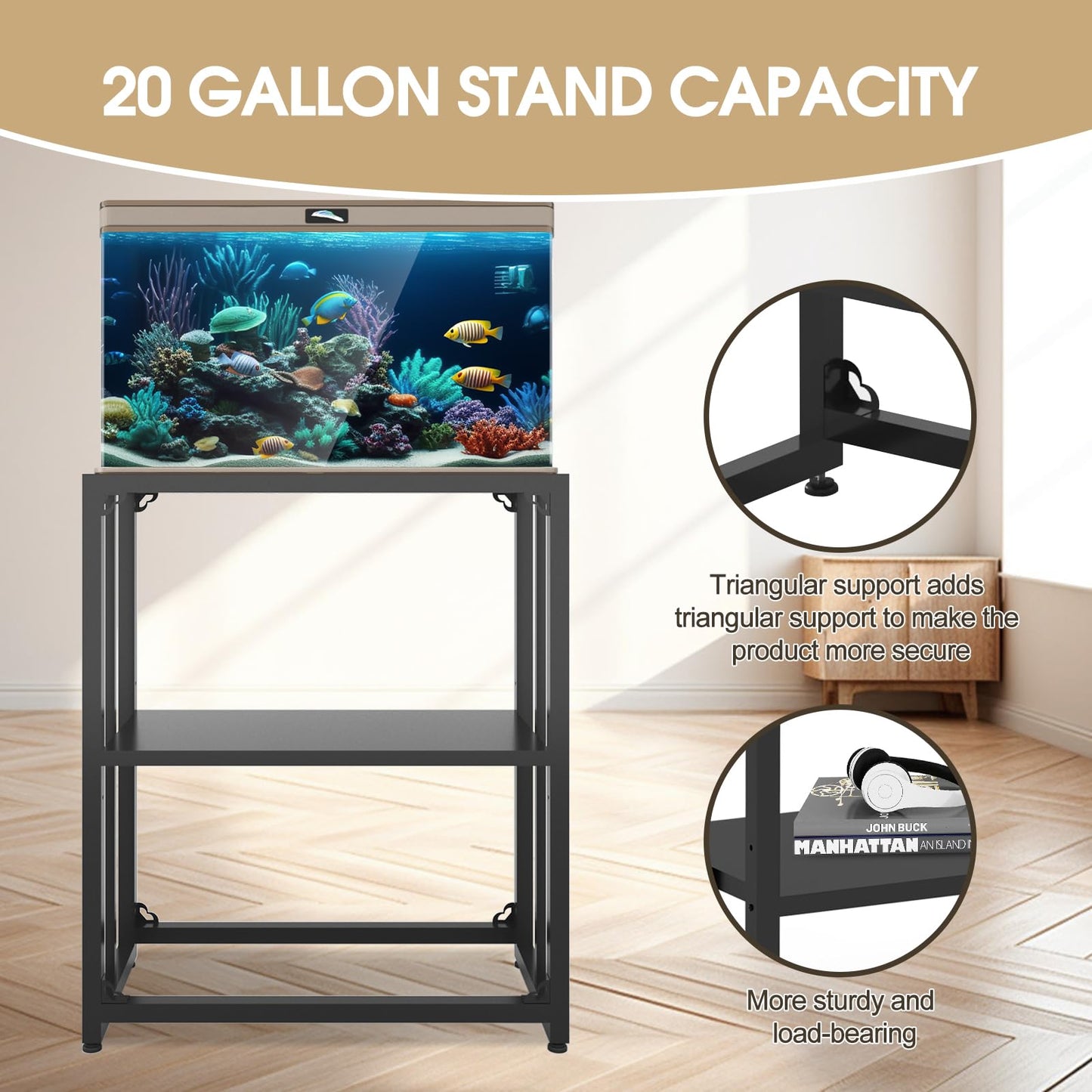 Grehitk Fish Tank Stand, Aquarium Stand for 10-15 Gallon, Upgrade Aquarium Turtle Tank, Adjustable 2-Tier Fish Tank Rack Shelf, Reptile Tank Terrariums Tank Breeder Reptile Tank Stand - WoodArtSupply