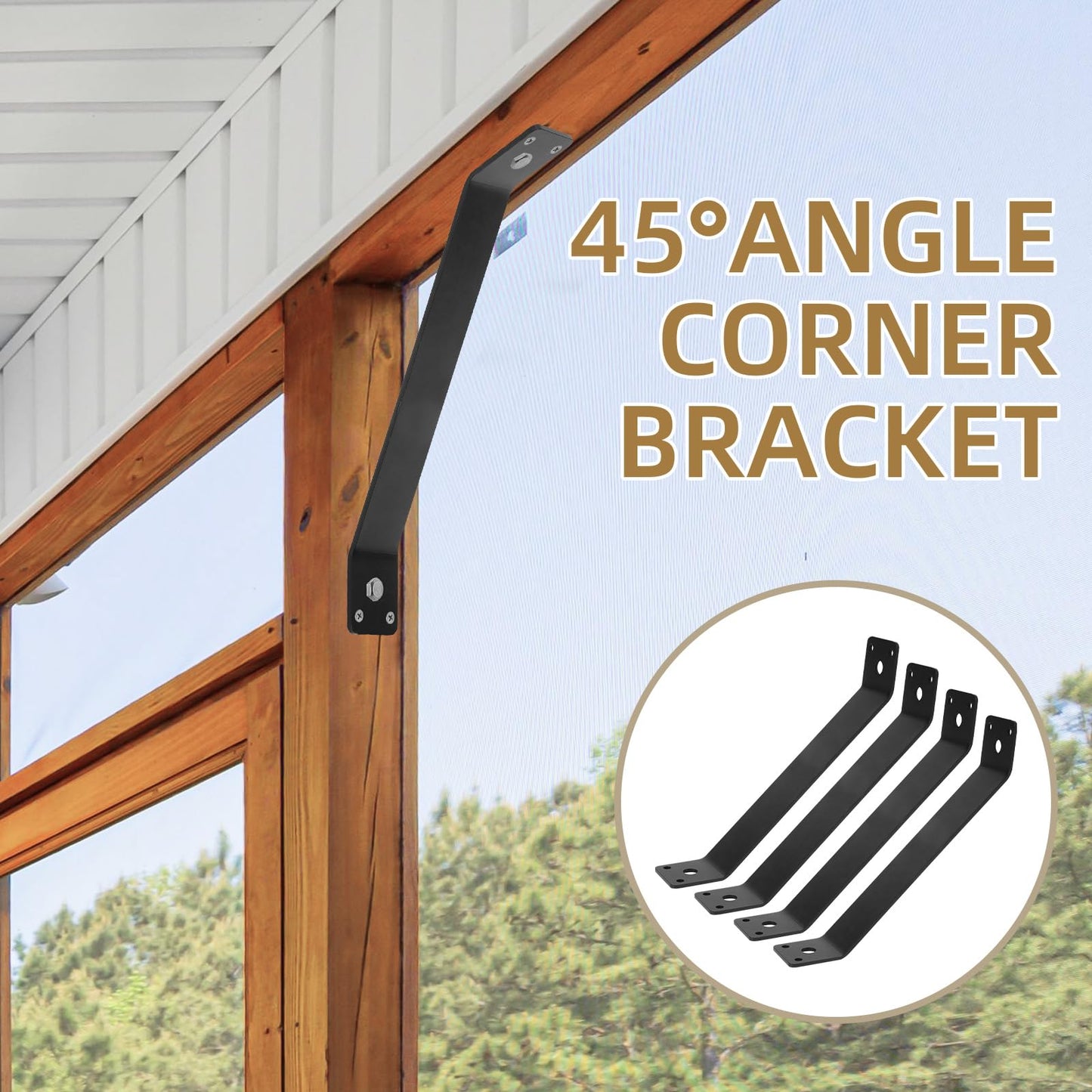 Rasugarlary Angle Brackets 4 Pcs 7.3" Inside Mount 45-Degree Angle Corner Braces Inside Joint for Wood Post and Beam Desk Edge Box Pergola Gazebo DIY Kit