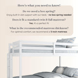 Grain & Grove Bear Twin Over Full Bunk Bed, Sturdy Bunk Bed Frame for Kids, Plywood Bunk with Ladder, Guardrail, and Slats, No Box Spring Required, Brushed White Grain & Grove