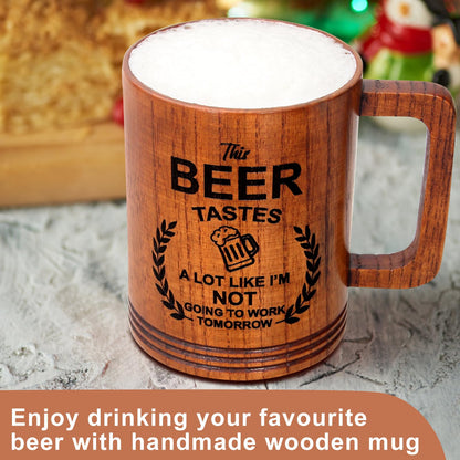 Funny Beer Lover Gift for Men Women Boyfriend Dad Husband Brother Large Wooden Beer Mug Gag Retirement Gifts for Coworkers Friend Man Mug Gift Wood Beer Stein Cool Retired Gifts Tankard Vikin - WoodArtSupply