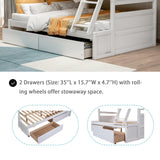 Merax Twin Over Full Bunk Bed, Wood Bunk Bed with Removable Ladders and Two Storage Drawers, Convertible into Two Individual Beds (White) Merax