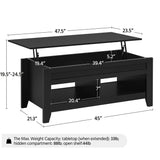 Yaheetech Black Coffee Table, Lift Top Coffee Table with Hidden Storage Compartment & Open Shelf, Lift Tabletop Pop-Up Coffee Table for Living Room Reception, 47.5inch L Yaheetech