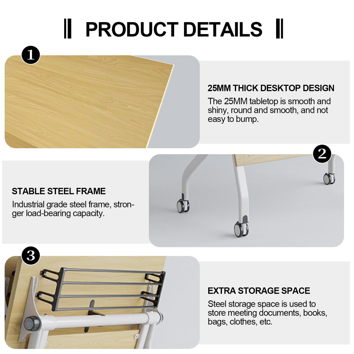 6pcs Folding Conference Room Table, 4.6 FT Mobile Conference Room Table Classroom Tables with Wheels Folding Training Table for Office Classroom Meeting Training (6PCS 55" L) robwibw