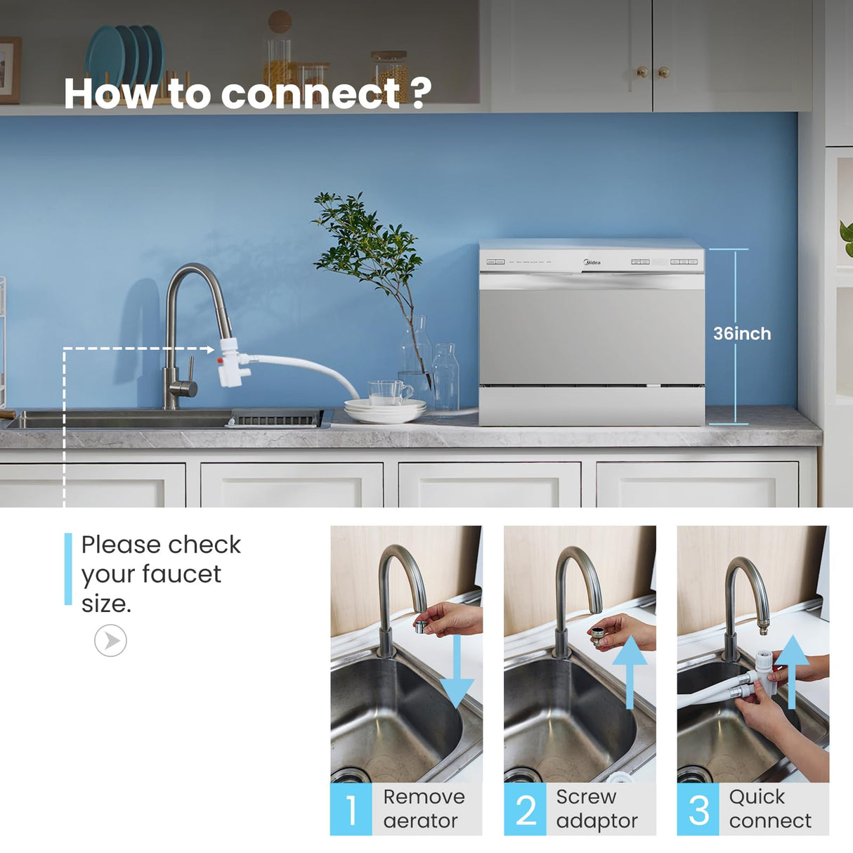 Midea MDC22P2ASS Energy Star Portable Dishwasher, 6 Place Settings & 6+2 Washing Programs.Most of The Cleaning Cycles, Including Auto, Heavy, Normal, Delicate, ECO, Quick and Rinse, White Midea