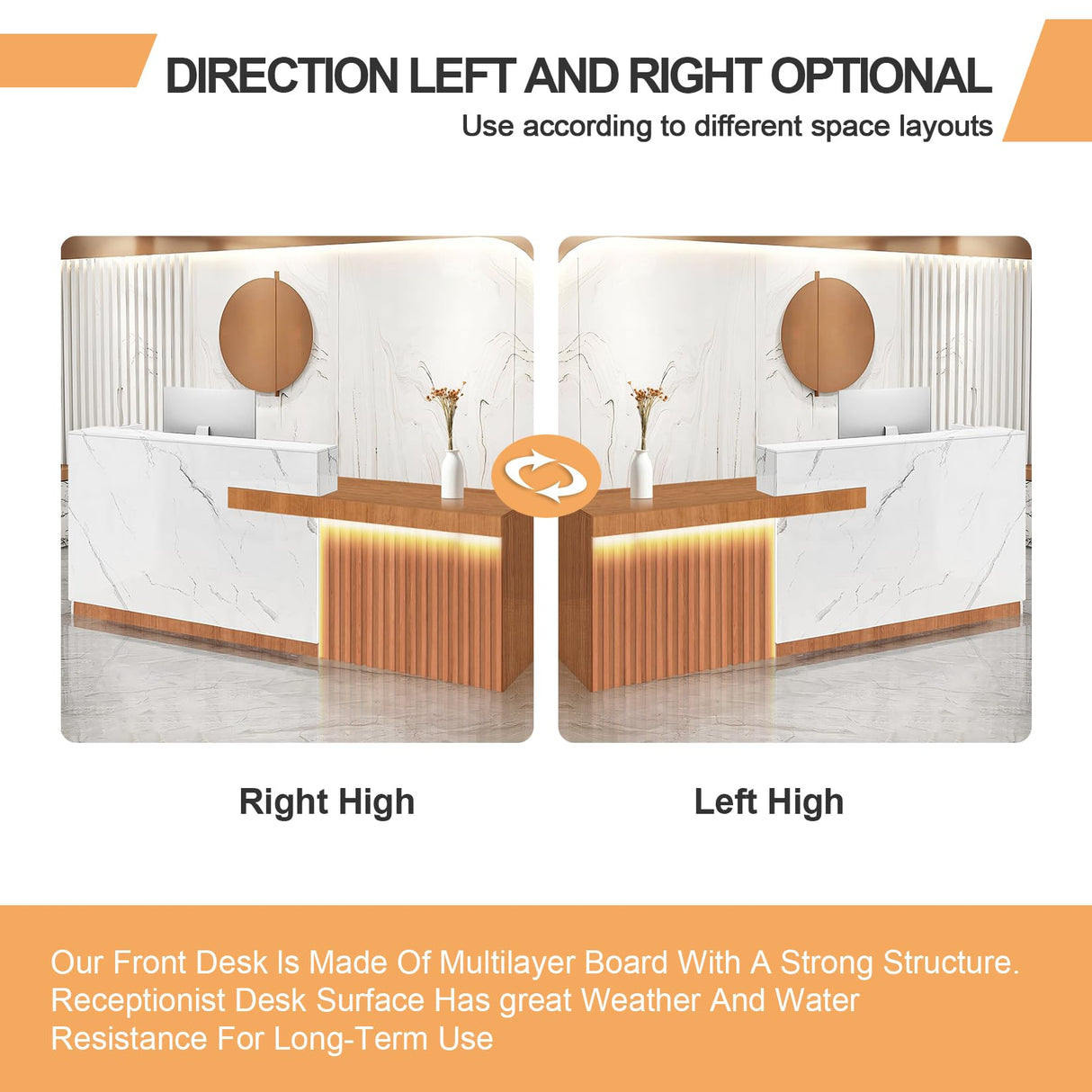 Thcbme Reception Desk with Lockable Drawer Office Front Desk Checkout Counter Wooden Reception Table for Beauty Salon Lobby Shop Retail White and Brown Right 63inch/160cm Thcbme