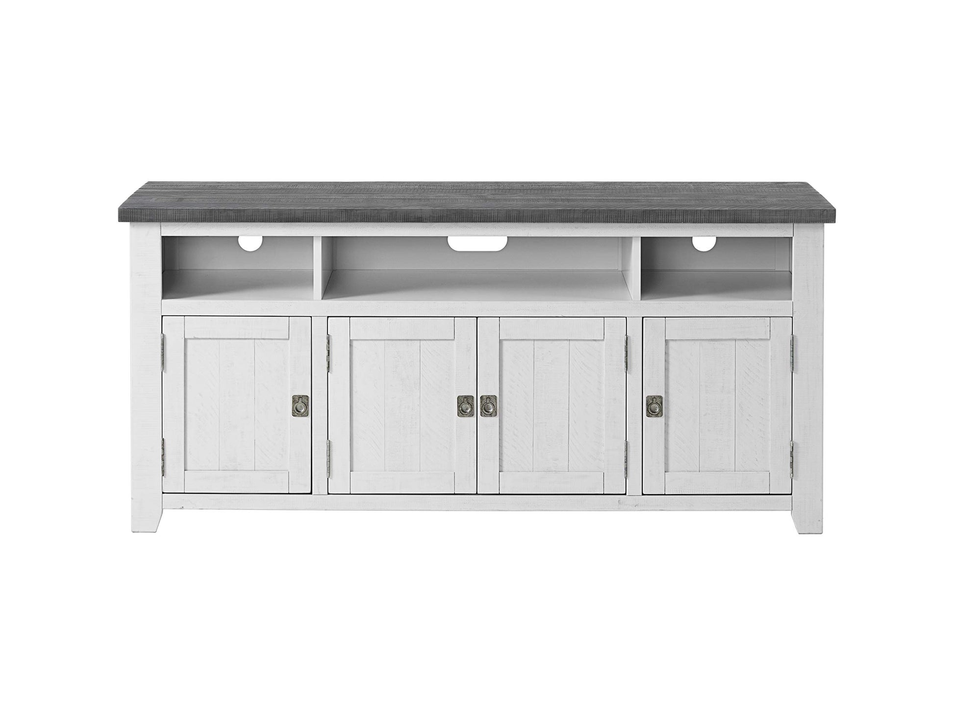 Martin Svensson Home Foundry 65" TV Stand, White Stain with Grey Top - WoodArtSupply