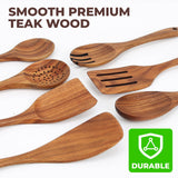 Wooden Spoons for Cooking, Teak Wooden Kitchen Utensil Set for Nonstick Cookware, Durable Wooden Cooking Utensils Set with Holder and Spoon Rest (9 Pcs) AYAWOW