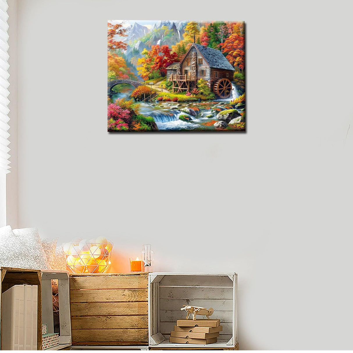 Log Cabin in Autumn Paint by Numbers Mountain River Landscape Paint by Numbers Kits for Adult,Still Life Pictures Painting Art Gift Perfect for Gift Home Wall Decor Without Framed 16''W x 20''H Aihonmin