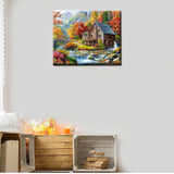 Log Cabin in Autumn Paint by Numbers Mountain River Landscape Paint by Numbers Kits for Adult,Still Life Pictures Painting Art Gift Perfect for Gift Home Wall Decor Without Framed 16''W x 20''H Aihonmin