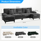 Mjkone 112" Width 4 Seater Sectional Sofa Couches for Living Room, U Shaped Sofa Couch with Double Chaises, Corduroy Living Room Sets Furniture with 2 Extra Pillows for Home Office, Dark Grey Mjkone