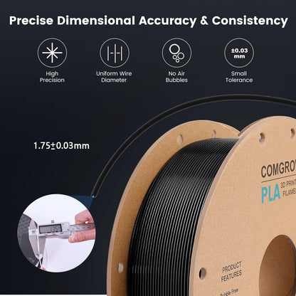 Comgrow PLA 3D Printer Filament, 3D Printer PLA Filament 1.75mm, Dimensional Accuracy +/- 0.02 mm, 1KG Spool PLA Black - WoodArtSupply