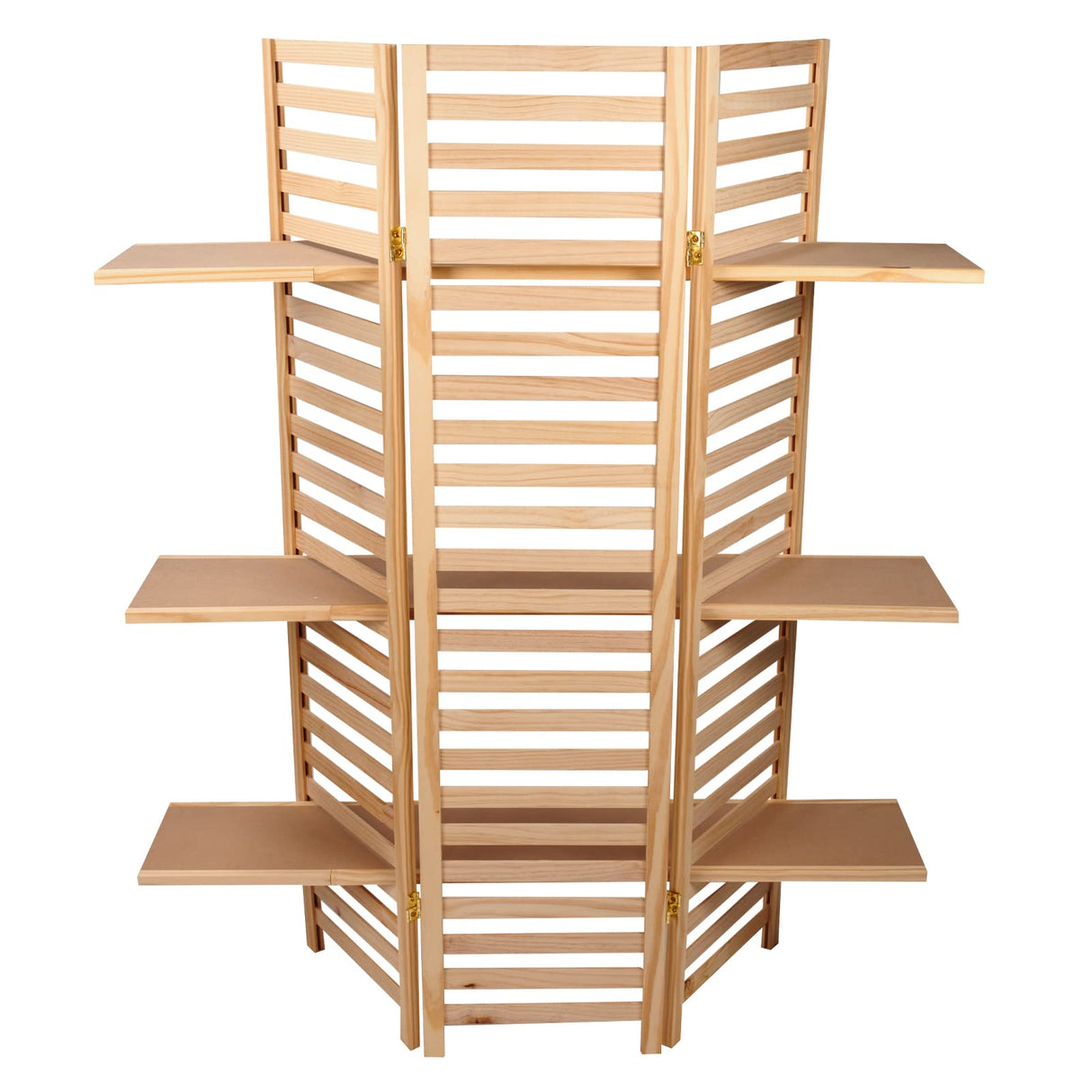 SSWBasics 3-Panel Wood Display With 3 Shelves - Unit Can Be Stained Or Painted - Great for a Wide Range of Merchandise from Housewares, Clothing and Beverages - Natural Pine SSWBasics