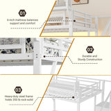 Full Loft Bed with Desk and RGB Light, Metal Loft Bed Frame with Stairs and Bedside Shelf, Heavy-Duty Lofts Beds with Storage Shelves and Wardrobe for Kids Teens, White Mirightone