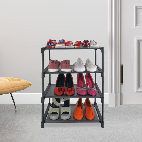 HITHIM 4 Tiers Small Shoe Rack,Narrow Stackable Shoe Shelf Organizer,Sturdy Shoe Stand, Non-Woven Fabric Metal Shoe Racks for Entryway, Doorway and Bedroom Closet HITHIM