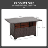 WAROOM Outdoor PE Wicker Coffee Table - Patio Rattan Garden Furniture Multi-Functional Storage Tea Dining Table, Dark Brown WAROOM