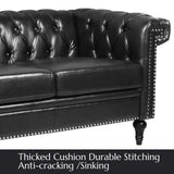 Vaztrlus Chesterfield Sofa Black Faux Leather Couches for Living Room, Deep Seat Comfy 3-Seater Oversized Couch Button Nailhead Tufted Classic Couches for Bedroom, Office Easy to Assemble Vaztrlus