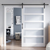 ROYMELO 48x84 Inch Glass Sliding Barn Door Slab and 8ft Hardware Kit Included, 5 Frosted Glass, LVL Wood Panel Covered with White Water-Proof Scratch-Proof PVC Surface, Simple DIY Assembly ROYMELO