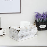 Distressed Wooden Rustic Facial Tissue Box Holder Tissue Box Cover Napkin Dispenser for bathroom Living room dining room bedroom toilet (Washed white) VERGOODR