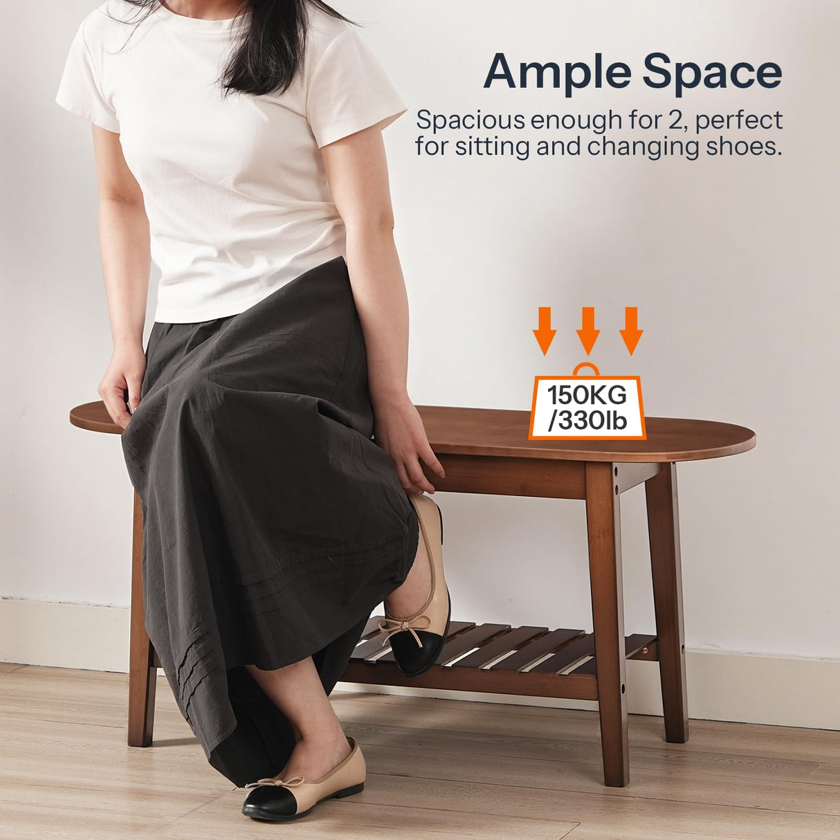 HOOBRO Dining Bench, 2-Tier Bamboo Farmhouse Entryway Bench, Indoor Storage Wooden Bench for Living Room, Dining Room, Hallway, Bedroom, Entryway, Bathroom, Brown BR06CD01 HOOBRO