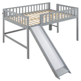 Full Size Low Loft Bed with Slide, High Guardrail & Ladder,Loft beds with Safety Rails,Wooden Full Loft Bed Frame for Kids,Boys,Girls,No Box Spring Needed.(Gray) Bellemave
