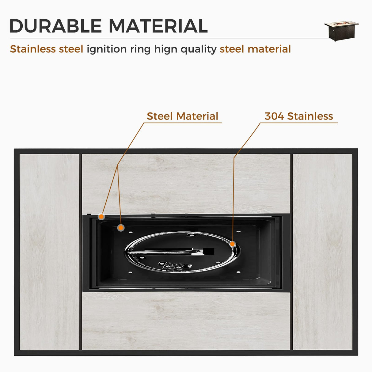 Grand patio 8-Piece Patio Furniture Set with 47" Fire Pit Table, Outdoor Conversation Set & 50,000 BTU 47 Inch Rectangle Propane Fire Pit with Water Resistant Blue Thick Cushions, Brown Grand patio