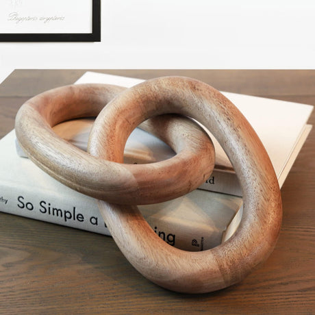 Product Elevations Acacia Wood Knot Decor - Modern Farmhouse Home Decor for Racks & Book Shelves - 13" Rustic 2 Chain Links Coffee Table Decor - Gift Ideas for Housewarming & Weddings Product Elevations