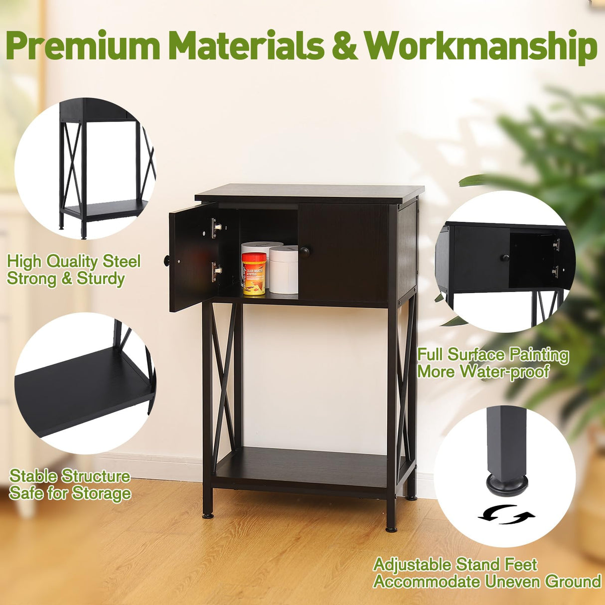 LAQUAL 10 Gallon Fish Tank Stand with Cabinet, Double Aquarium Stand for 10 & 5 Gallon Fish Tank, Heavy Metal Stand with Stable Structure, Adjustable Table Feet & Anti-tilt Device - Black LAQUAL