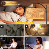 QIYIZM Floor Lamp for Living Room Bedroom Farmhouse Arc Rattan Boho Standing Lamp with Remote Dimmable Black Wicker Bamboo Lamp Shade Floor Light Adjustable Tall Lamp Industrial Floor Lamps Bohemian QIYIZM