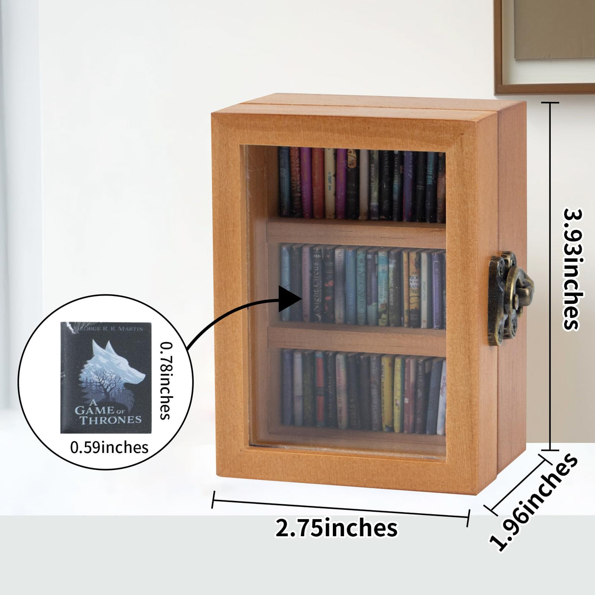 Brown Anxiety Bookshelf,Super Mini Bookshelf,Set:1 Wooden Book Display Case + 60 PCS Mini Books,Shake Away Your Anxiety,Home Study Room Office Bedroom Library Decor,Perfect for Book Lovers WodGod