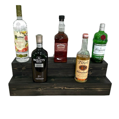 Tiered Bottle Shelf | 2 Tier Liquor Bottle Display | Bar Organization | Display Shelf | Wine Shelf | Bar Display | Kitchen Counter Shelf (24", Black) - WoodArtSupply