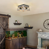 DEWENWILS Farmhouse Flush Mount Ceiling Light, Metal Ceiling Light Fixture with Wood Grain Finish, 2-Lights Hallway Light Fixture Ceiling Mount for Entryway, Foyer, Dining Room DEWENWILS