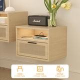 iyrany Floating Nightstand with Drawer and Charging Station – Modern Wall-Mount Set of 2 with USB, Outlets & LED for Compact Bedroom Storage iyrany