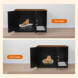 Dwanton Litter Box Enclosure, Cat Litter Box Furniture Hidden, with Scratching Mat, Wooden Cat Washroom Indoor, 31.5" L x 19.7" W x 21.7" H, Black and Warm Brown Dwanton