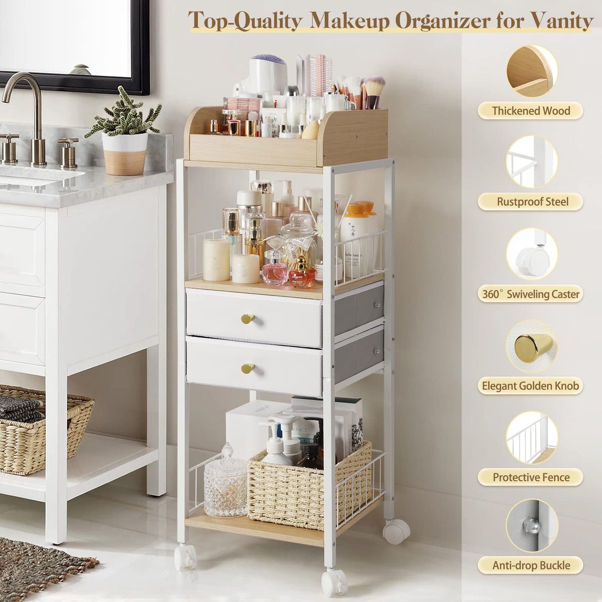 Makeup Organizer, Floor Skincare Organizers, Make Up Organizers and Storage with Drawers, Vanity Organizer Cosmetics Display Cases Holder for Skin Care Nail Polish Perfume Makeup brush Hair Tool SOLIMINTR