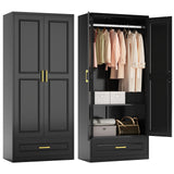 Polup Metal Armoire Wardrobe Closet with Drawer, 71“ Tall Wardrobe with Doors and Shelves, Metal Wardrobes Closet with Hanging Rod, for Bedroom, Black, Assembly Required Polup