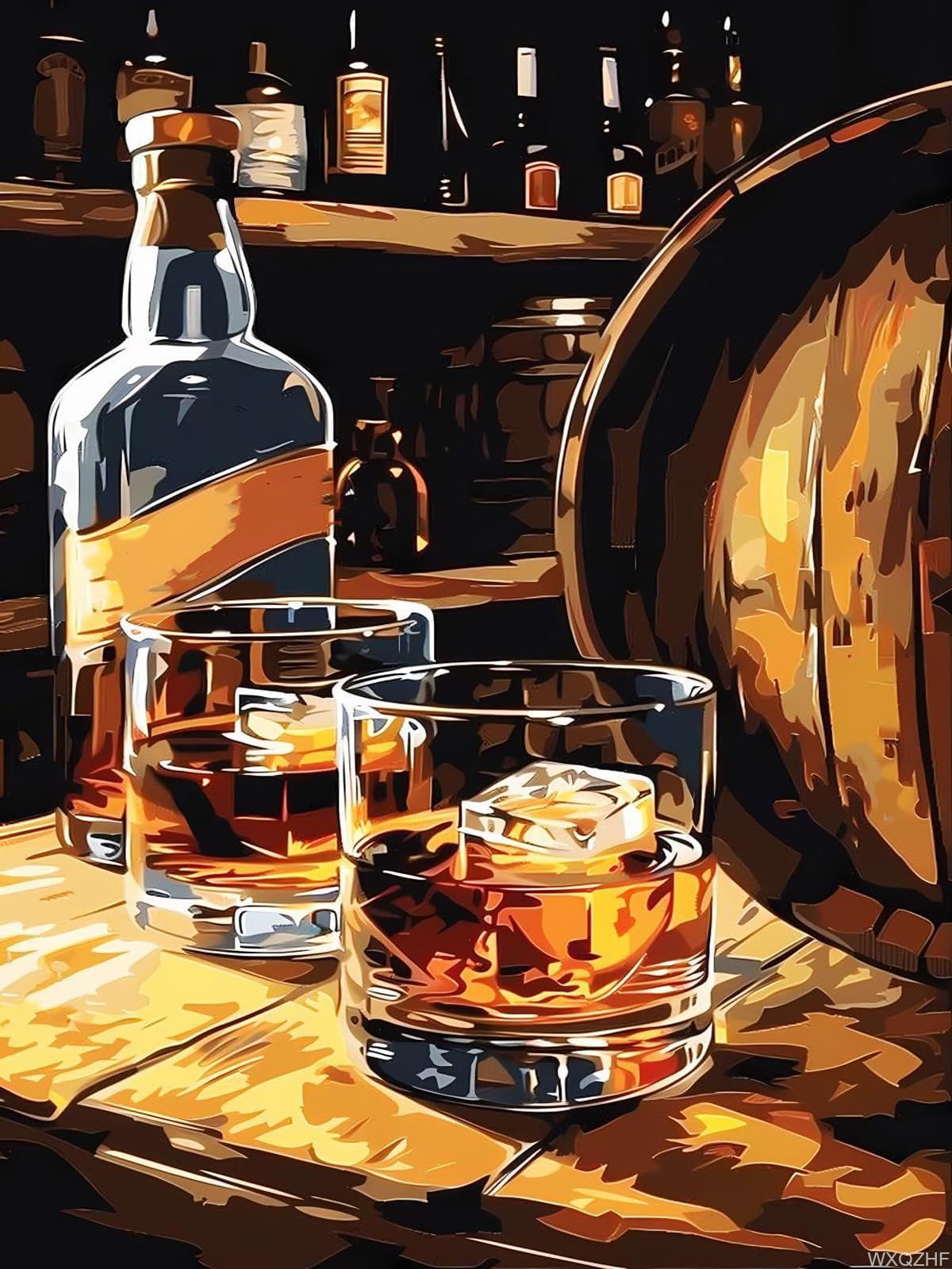 5D Whisky in The Cellar Painting Diamond Painting Kits for Adults Beginner, DIY Wine Diamond Art for Home Wall Decor Gifts Full Drill Round Gem Art 12x16 inch WXQZHF