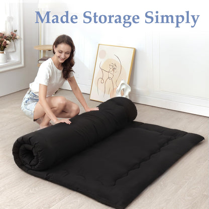 Foredawn Japanese Floor Mattress 60"x 80"Queen Size Futon Mattress, 2.5" Thicken Tatami Mat Sleeping Pad Foldable Roll Up Mattress Boys Girls Dormitory Mattress, Black