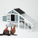 TAKUKA Outdoor Mobile Wooden Chicken Coop with Removable Run and Tray，Small Animals Rabbit Hutch with Nest Box, 2 Story Duck Quail Cage Hutch with Wheel Weatherproof for Backyard (71W*26W*39H) TAKUKA