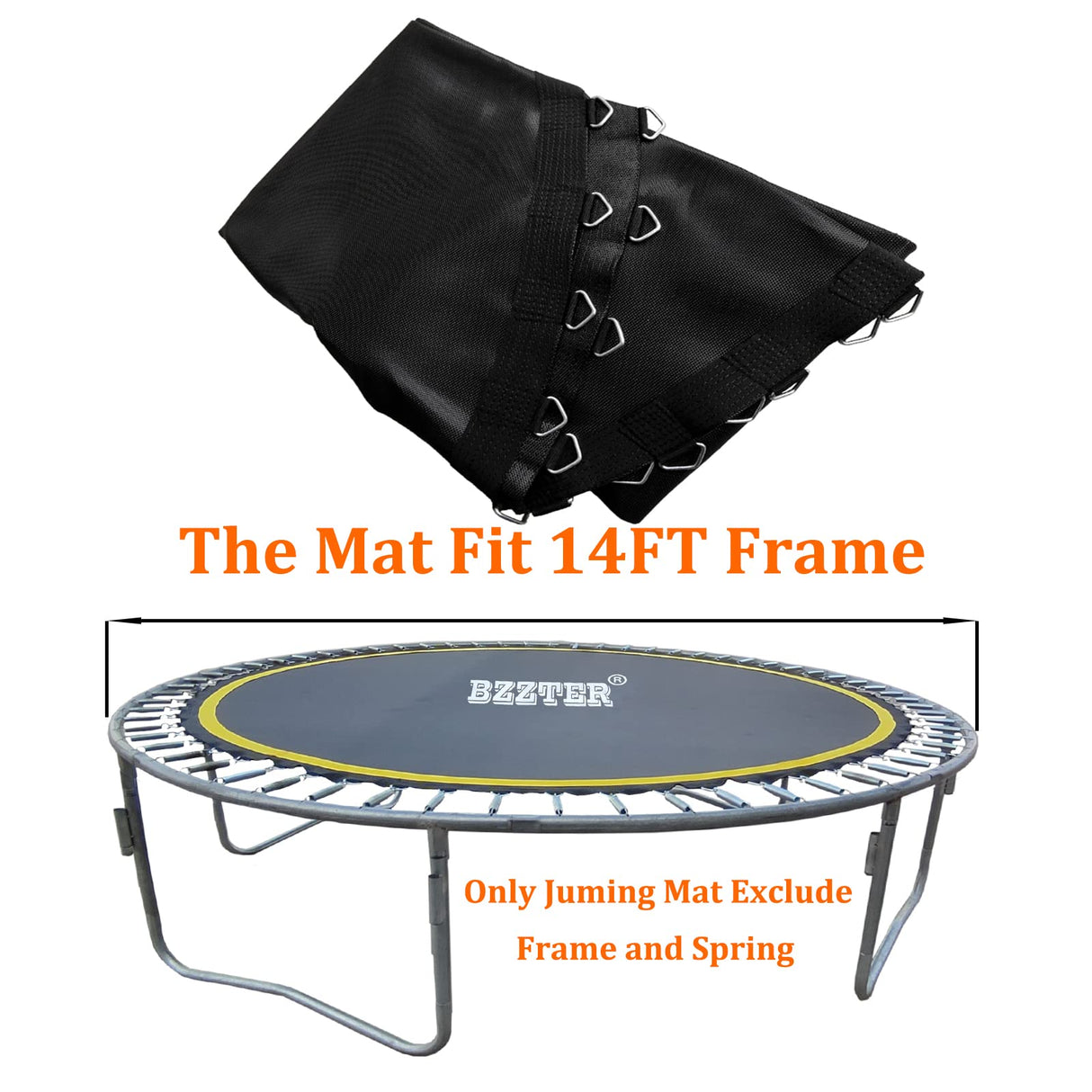 Bzzter Replacement Trampoline Mat,Fits 14ft Round Frame,with 72 Rings &147.6 Inch Diameter, Fits 6.5"-7.0" Spring,10 Rows of Stitching for Longer Lasting,w/Pull Hook and Gloves,14ft Trampoline Mat Bzzter