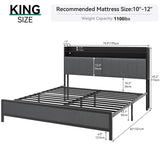 YITAHOME King Size Bed Frame, LED Bed Frame with Storage Headboard, Platform Upholstered Bed with Charging Station, Heavy-Duty Metal Slats, No Box Spring Needed, Fast Assembly - Gray YITAHOME