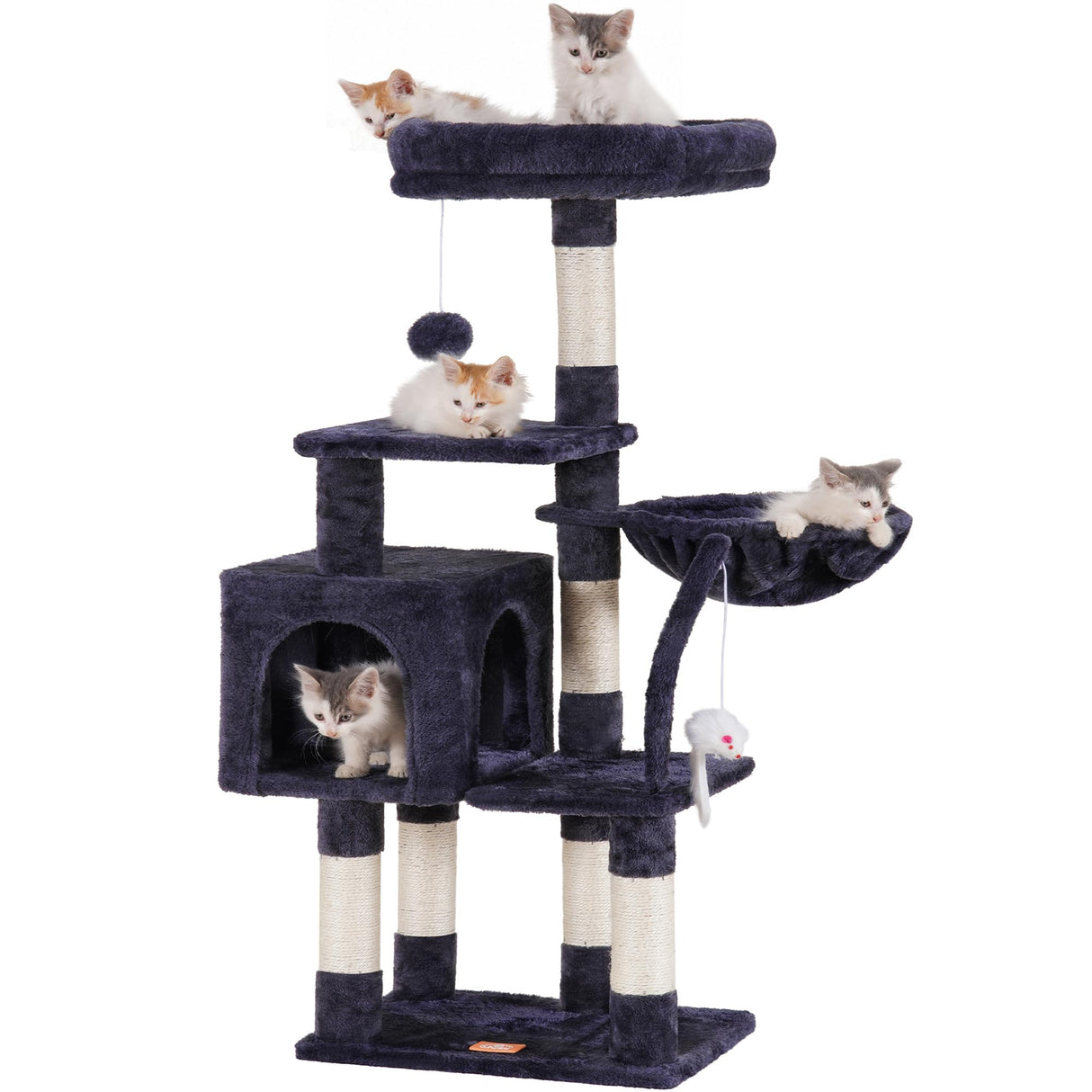 Heybly Cat Tree with Toy, Cat Tower condo for Indoor Cats, Cat House with Padded Plush Perch, Cozy Hammock and Sisal Scratching Posts, Smoky Gray HCT004SG Heybly