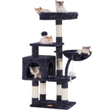 Heybly Cat Tree with Toy, Cat Tower condo for Indoor Cats, Cat House with Padded Plush Perch, Cozy Hammock and Sisal Scratching Posts, Smoky Gray HCT004SG Heybly