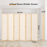 JOSTYLE Room Divider Wall Shoji Screen, 6 Panel Folding Privacy Screen for Room Separation, Japanese Wood Room Divider Screen, 5.9 Ft, Natural JOSTYLE