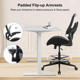 HOMIFYCO Drafting Chair, Tall Office Chair with Flip-up Armrests, Standing Desk Chair Counter Height Office Chairs with Footrest and Adjustable Lumbar Support Black HOMIFYCO