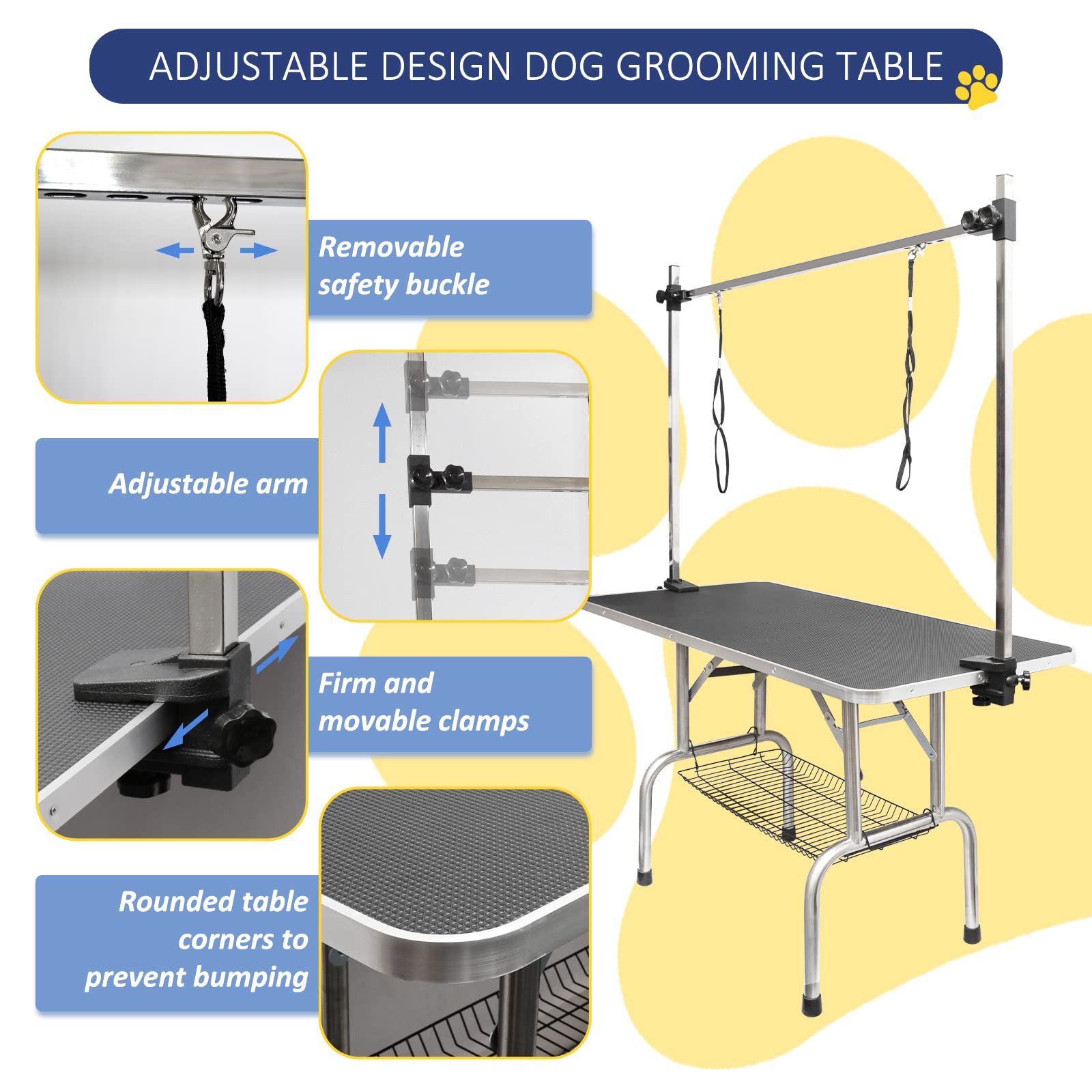 ROOMTEC 36" Dog Grooming Table,Foldable Home Pet Bathing Station with Adjustable Height Arm/Noose/Mesh Tray - WoodArtSupply